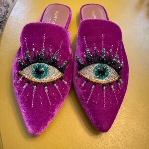 NWOT Kurt Geiger Velvet Embellished Evil Eye Flats size 8